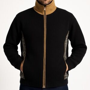 Gjestal heritage wool zip jacket lined Nordic knit accents L
